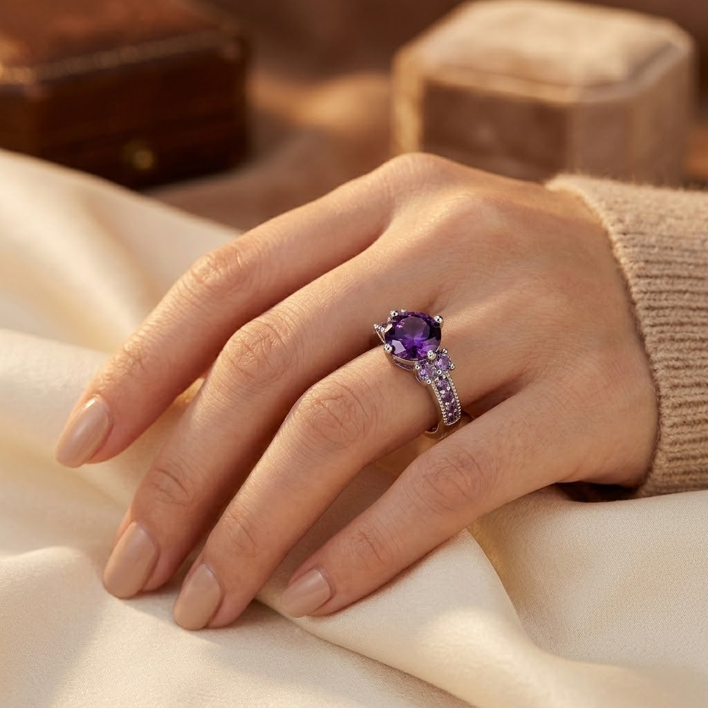 Silver Amethyst Side - Stone Ring