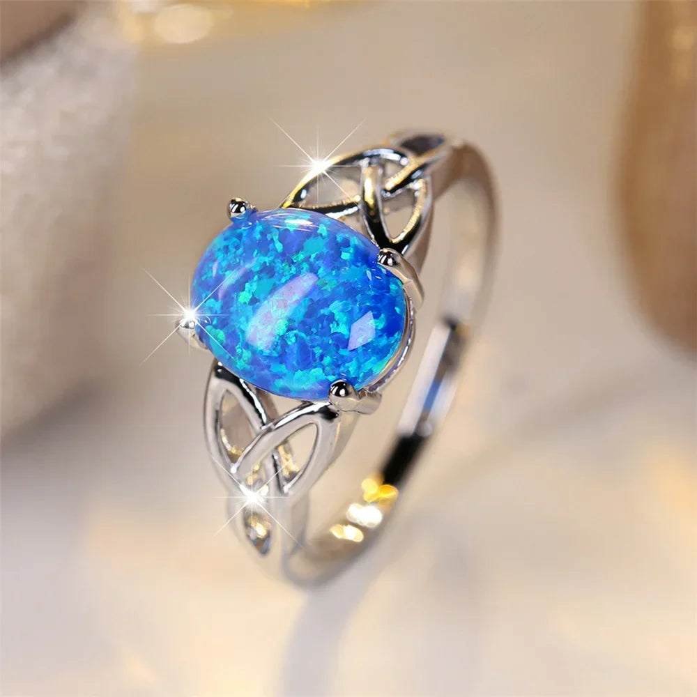Vintage Silver Ring with Blue Opal