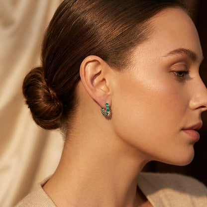 Lattice Hoop Earrings – Gold-Tone with Oval Green Stones