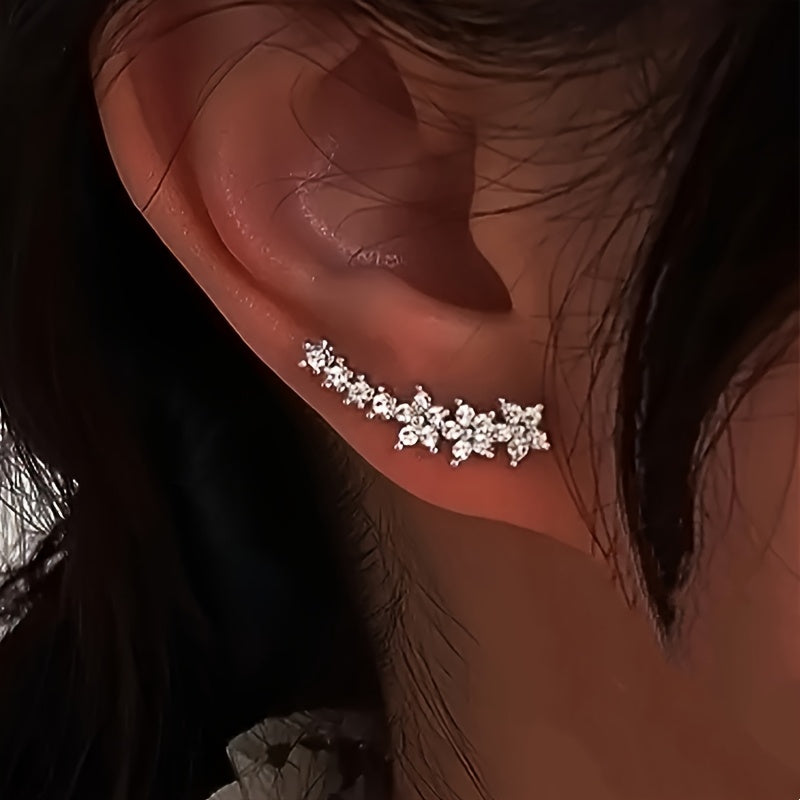 Floral Ear Climber Earrings – Sparkling Crystal Flower Crawlers