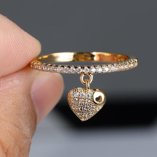 Pavé Heart Charm Stacking Ring – Sparkling Crystal Heart Band