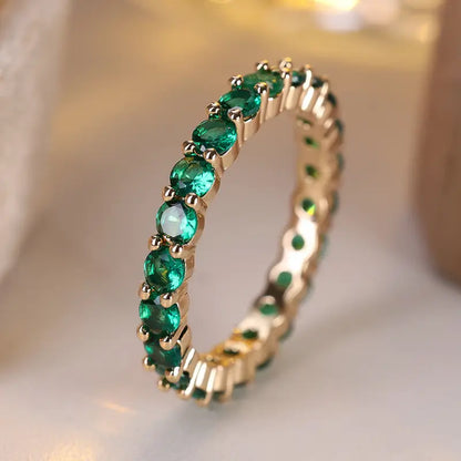 Eternity Ring – Gold-Tone with Round Green Stones