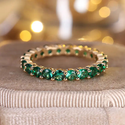 Eternity Ring – Gold-Tone with Round Green Stones