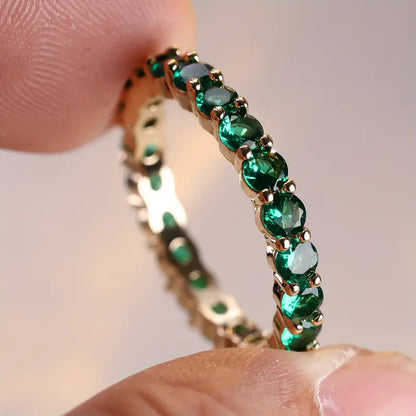 Eternity Ring – Gold-Tone with Round Green Stones