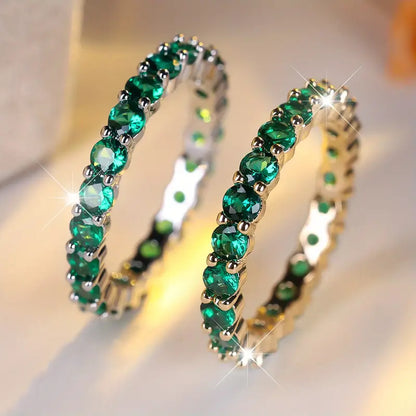 Eternity Ring – Gold-Tone with Round Green Stones
