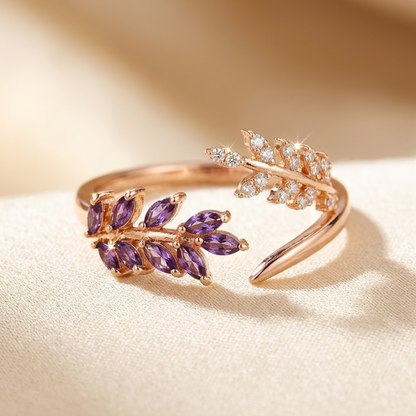 Leaf Ring – Gold-Tone with Purple Stone