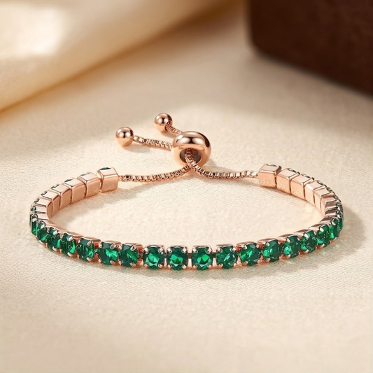 Adjustable Tennis Bracelet – Rose Gold-Tone with Green Stones