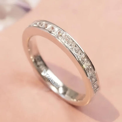 Princess-Cut Channel Stacking Band – Silver-Tone Sparkling Ring