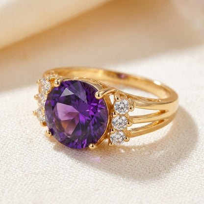 Split Shank Ring – Gold-Tone with Round Purple Stone