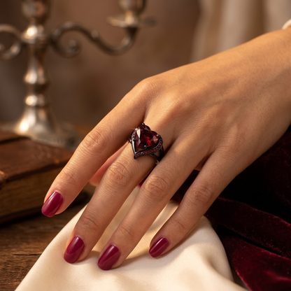 Heart Statement Ring – Black-Tone with Red Heart Stone