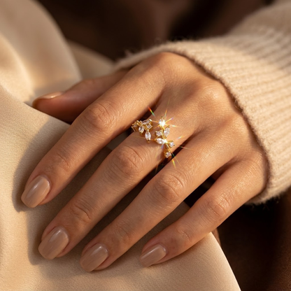 Open Leaf Ring – Gold-Tone with Marquise Crystal Leaves