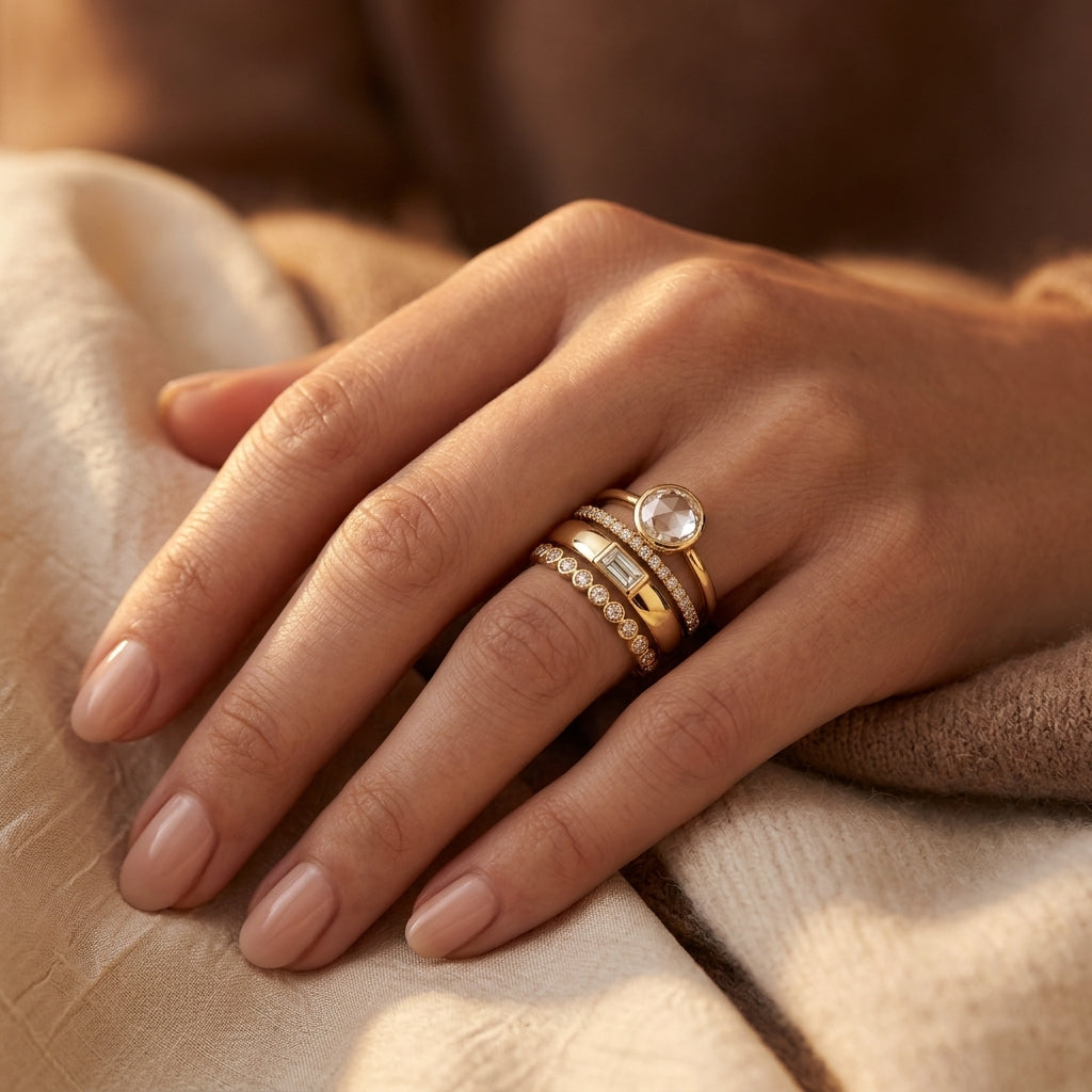 Stacked Bezel Ring Set – Gold-Tone with Clear Stones
