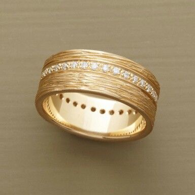 Textured Zirconia Band Ring – Gold-Tone Brushed Eternity Design