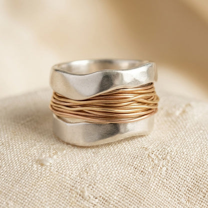 Wire-Wrapped Band Ring – Two-Tone Silver-Tone and Gold-Tone