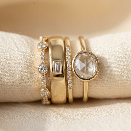Stacked Bezel Ring Set – Gold-Tone with Clear Stones