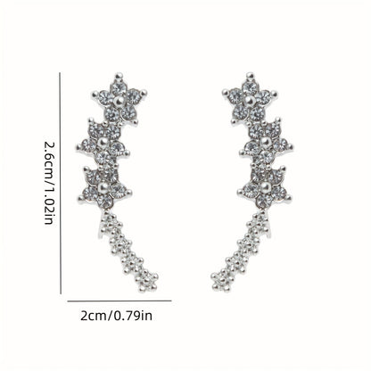 Floral Ear Climber Earrings – Sparkling Crystal Flower Crawlers