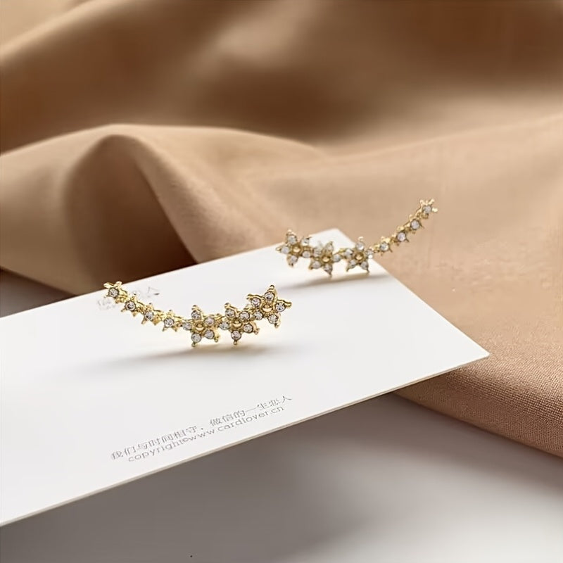 Floral Ear Climber Earrings – Sparkling Crystal Flower Crawlers