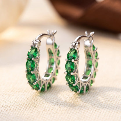 Lattice Hoop Earrings – Gold-Tone with Oval Green Stones