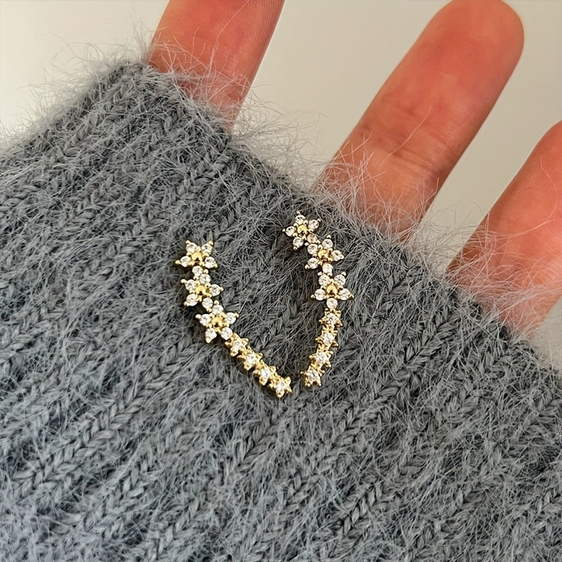 Floral Ear Climber Earrings – Sparkling Crystal Flower Crawlers