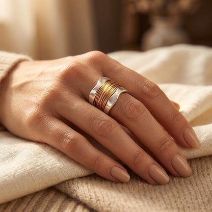 Wire-Wrapped Band Ring – Two-Tone Silver-Tone and Gold-Tone