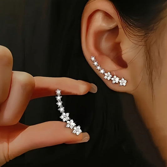 Floral Ear Climber Earrings – Sparkling Crystal Flower Crawlers