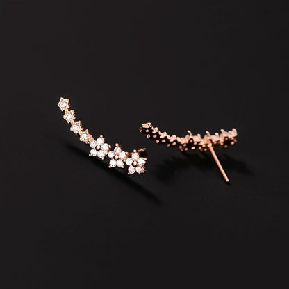 Floral Ear Climber Earrings – Sparkling Crystal Flower Crawlers