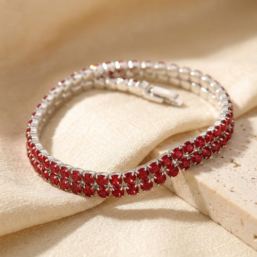 Double-Row Tennis Bracelet – Silver-Tone with Red Stones