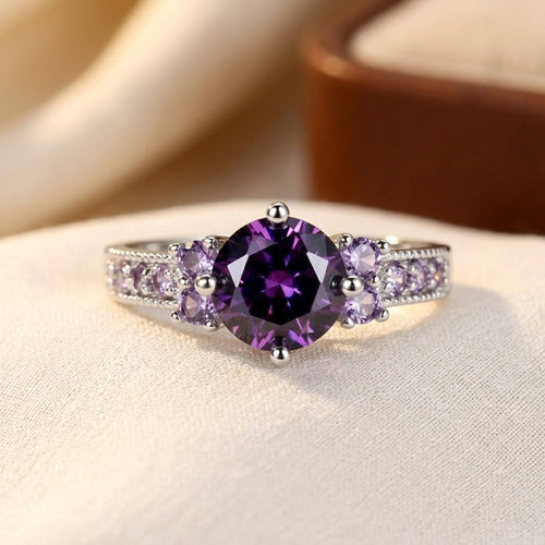 Silver Amethyst Side - Stone Ring