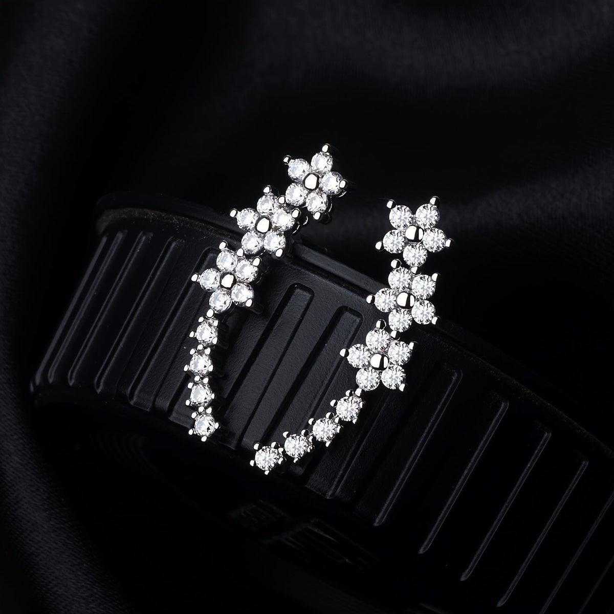 Floral Ear Climber Earrings – Sparkling Crystal Flower Crawlers