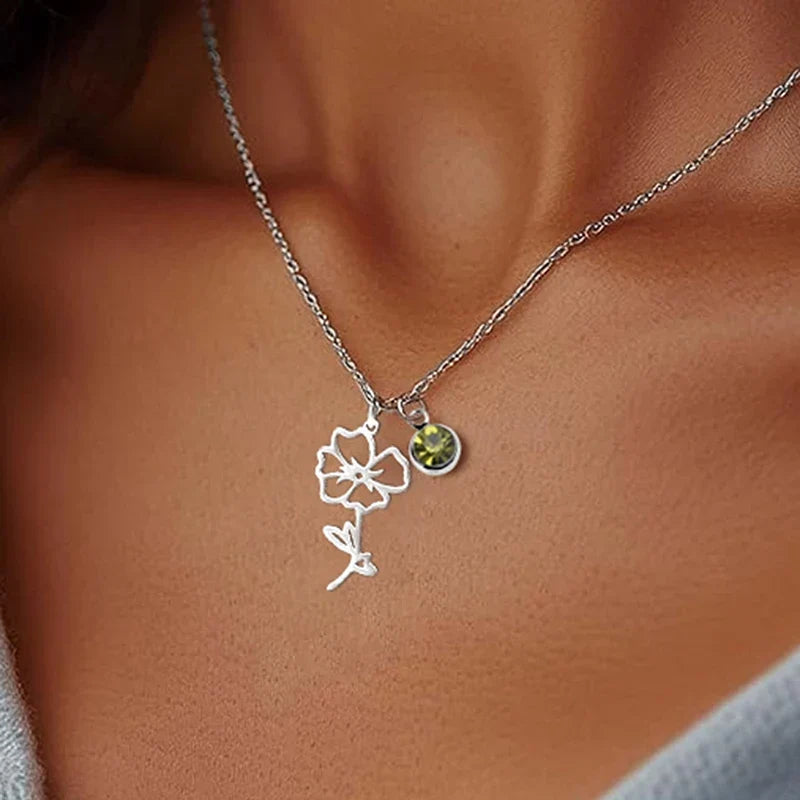 Personalised Necklace with Birthstone and Flower of the Month