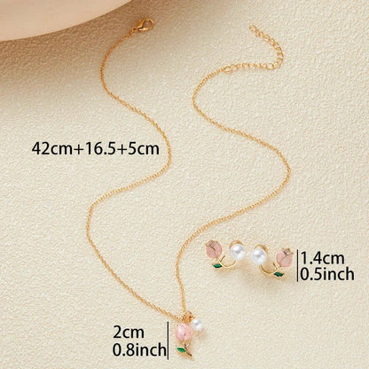 Set of Necklace and Earrings “Pink Tulip Garden”