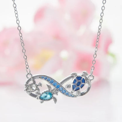 Infinity Necklace with Sea Turtles and Blue Crystals