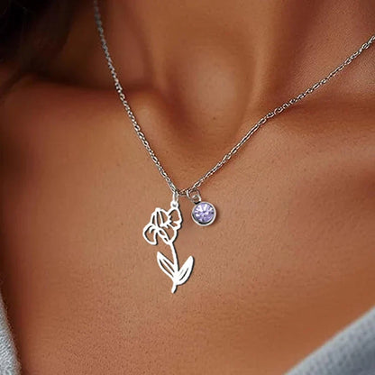 Personalised Necklace with Birthstone and Flower of the Month