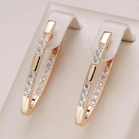 Zirconia Oval Hoop Earrings – Rose Gold-Tone Inside-Out Sparkle