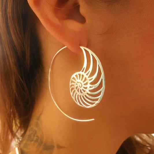 Vintage Earrings with Golden Spiral Shell
