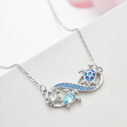 Infinity Necklace with Sea Turtles and Blue Crystals