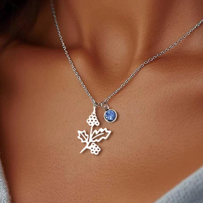 Personalised Necklace with Birthstone and Flower of the Month