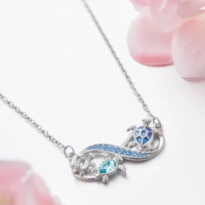 Infinity Necklace with Sea Turtles and Blue Crystals