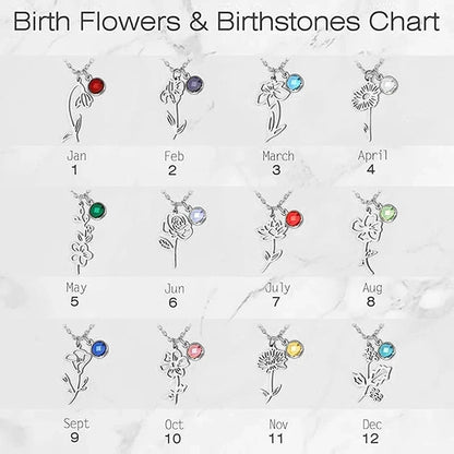 Personalised Necklace with Birthstone and Flower of the Month