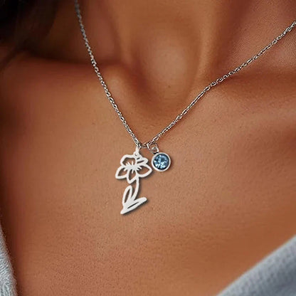 Personalised Necklace with Birthstone and Flower of the Month