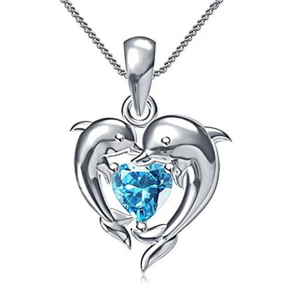 Blue Heart Necklace with Dolphin