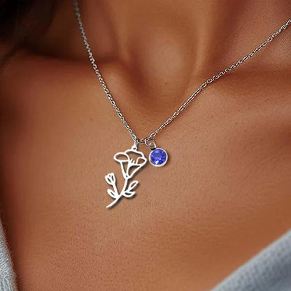 Personalised Necklace with Birthstone and Flower of the Month