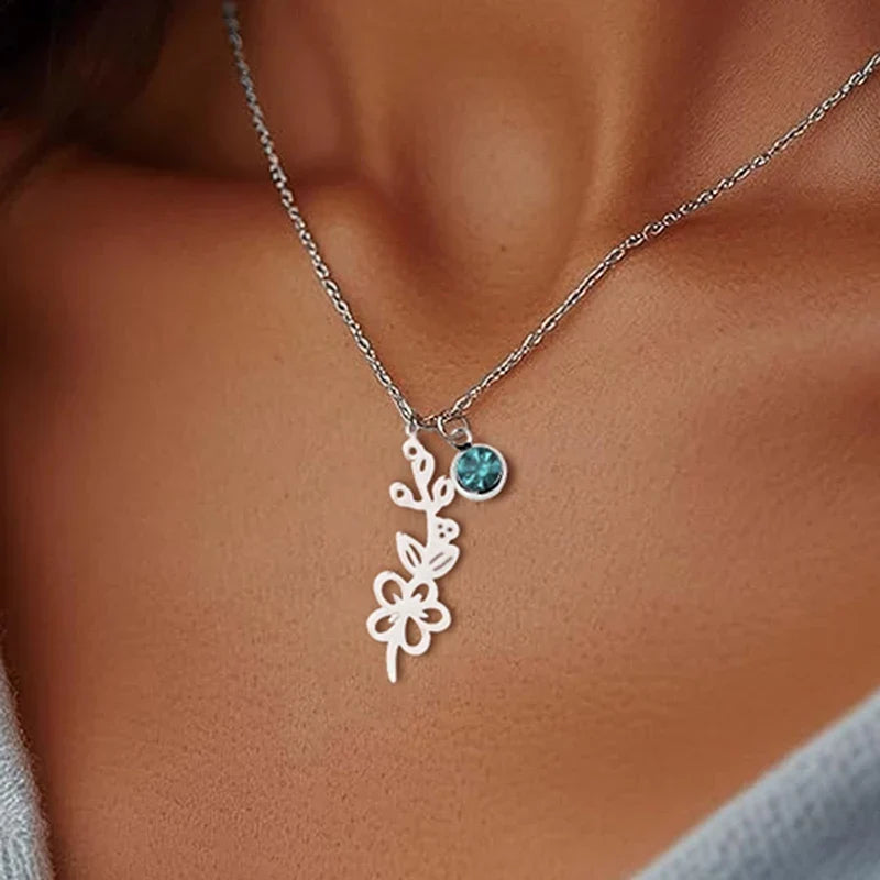 Personalised Necklace with Birthstone and Flower of the Month