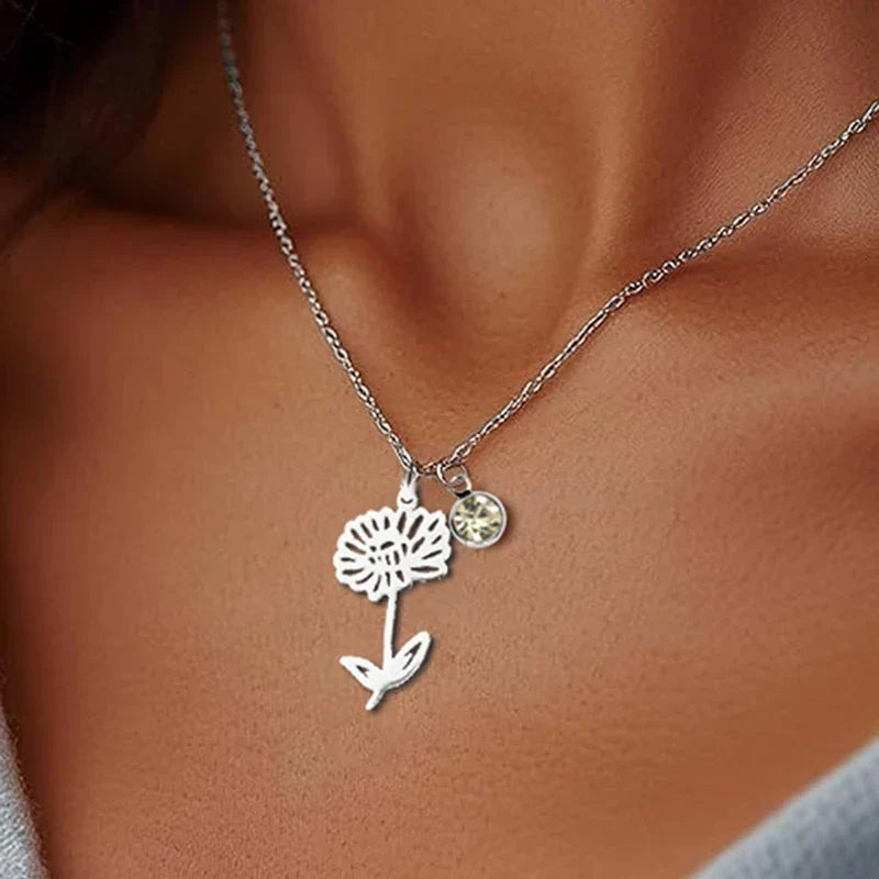 Personalised Necklace with Birthstone and Flower of the Month