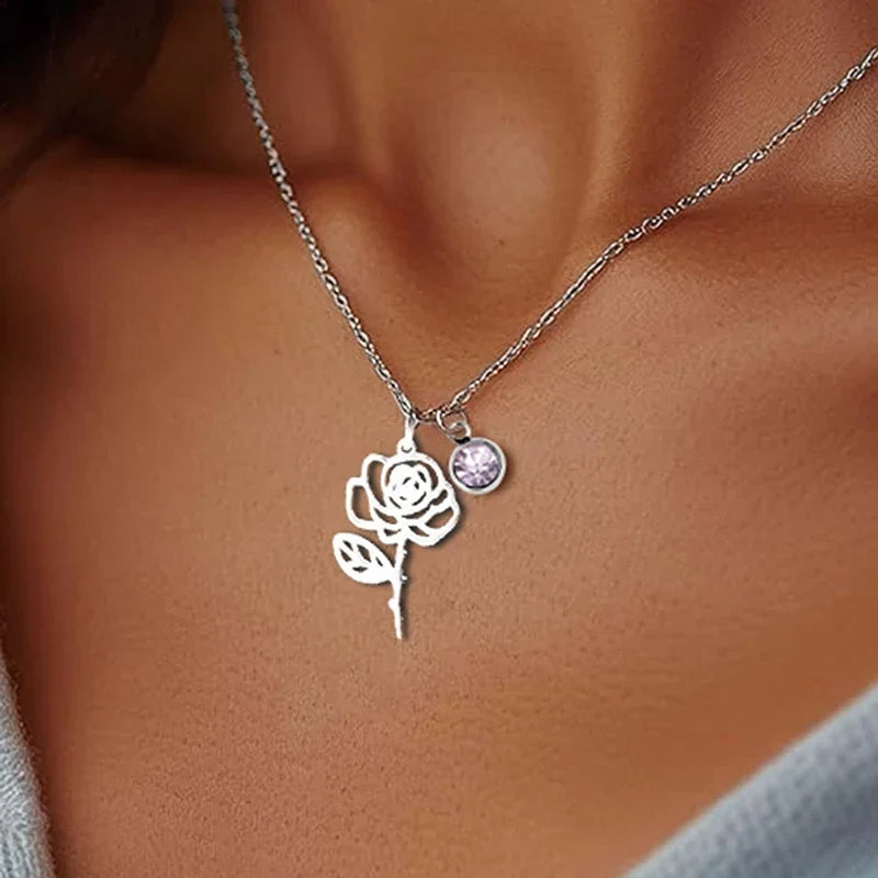 Personalised Necklace with Birthstone and Flower of the Month