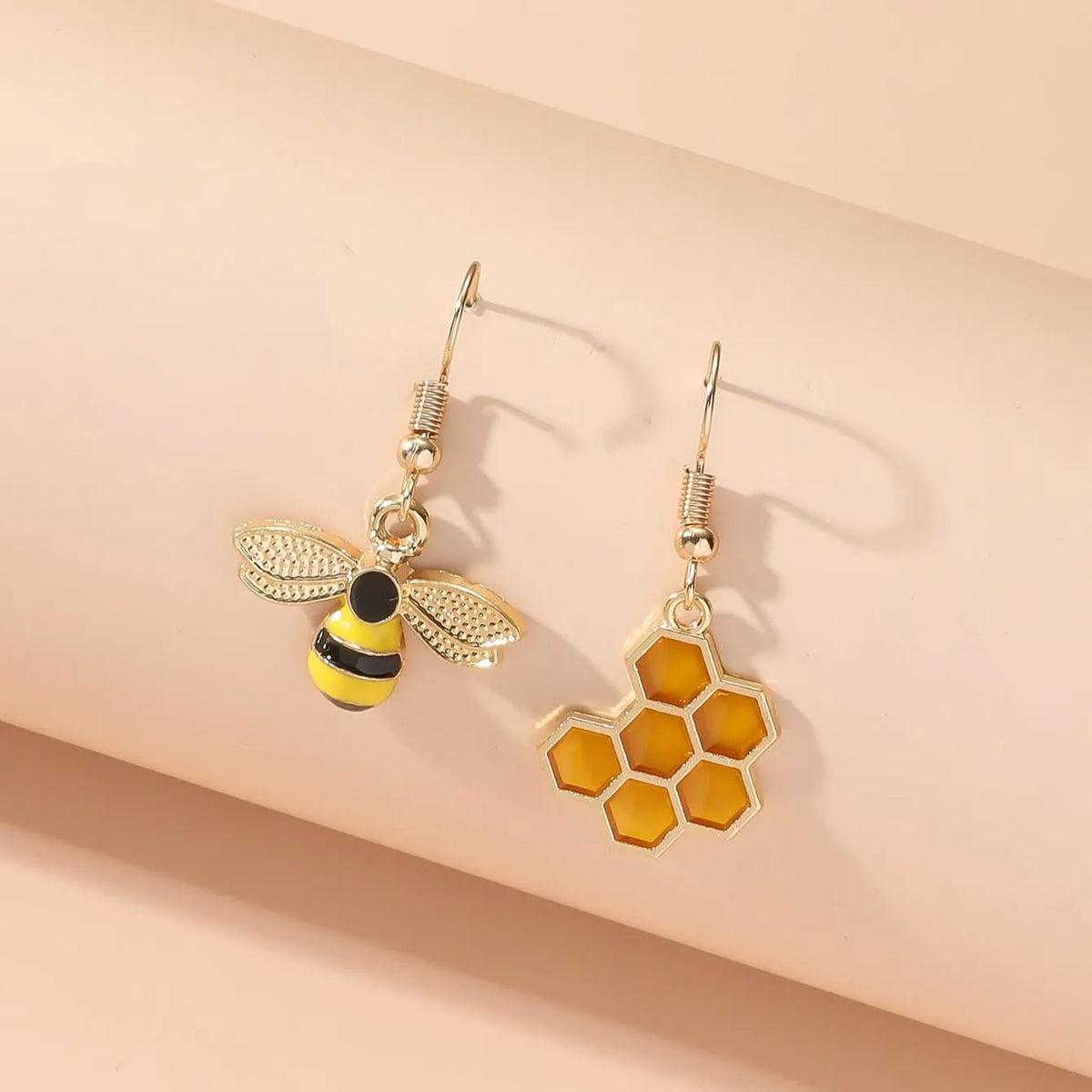 Beehive and Bee Drop Earrings – Gold Colour