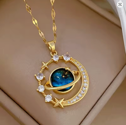 Women Planet Moon Astronaut Pendant Necklace