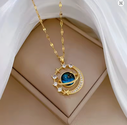 Women Planet Moon Astronaut Pendant Necklace