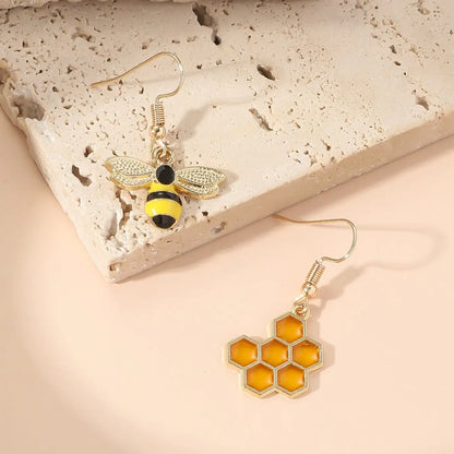 Beehive and Bee Drop Earrings – Gold Colour