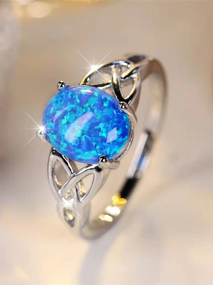 Vintage Silver Ring with Blue Opal